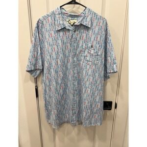 Oliver & Burke Mens XXL Short Sleeve Button Up Shirt Lobster Print Blue Red